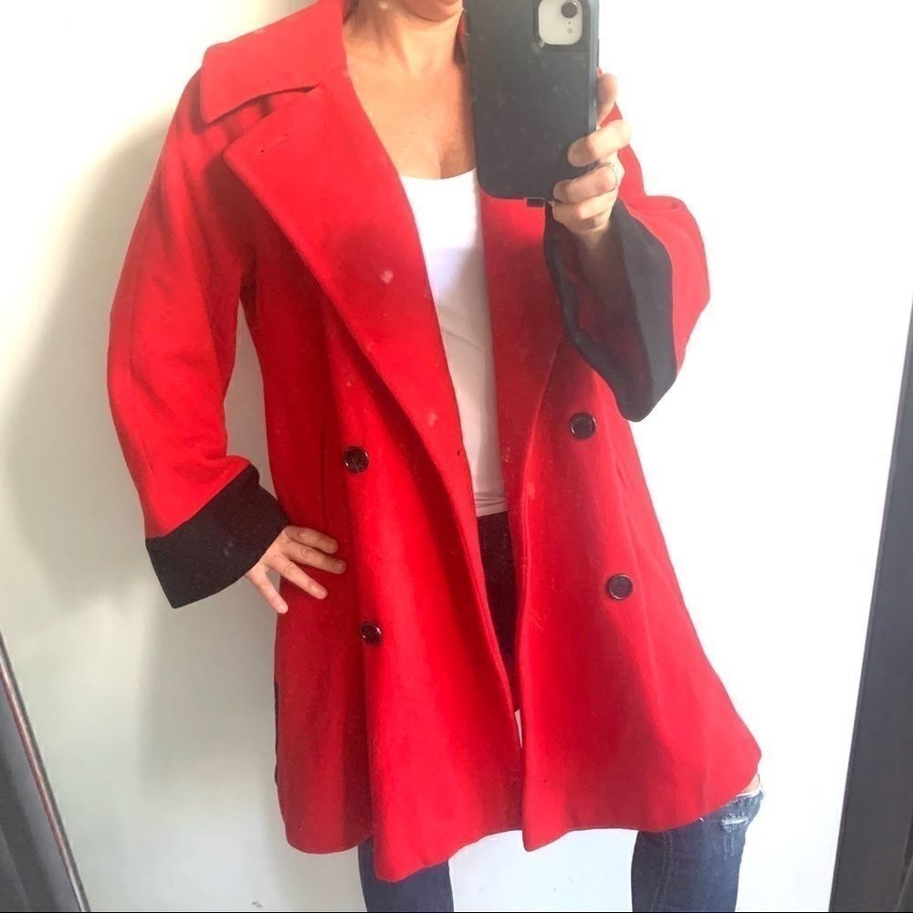 Y2K Vintage Red Black Double Breast Swing Coat